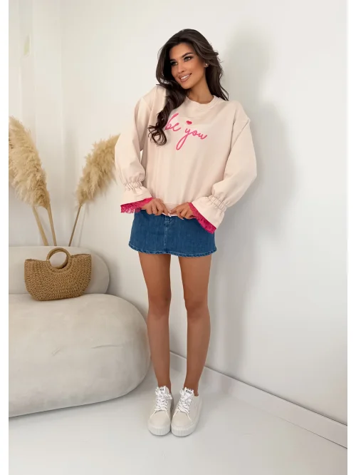 Bluza damska Be You z koronką i ozdobnym rękawem